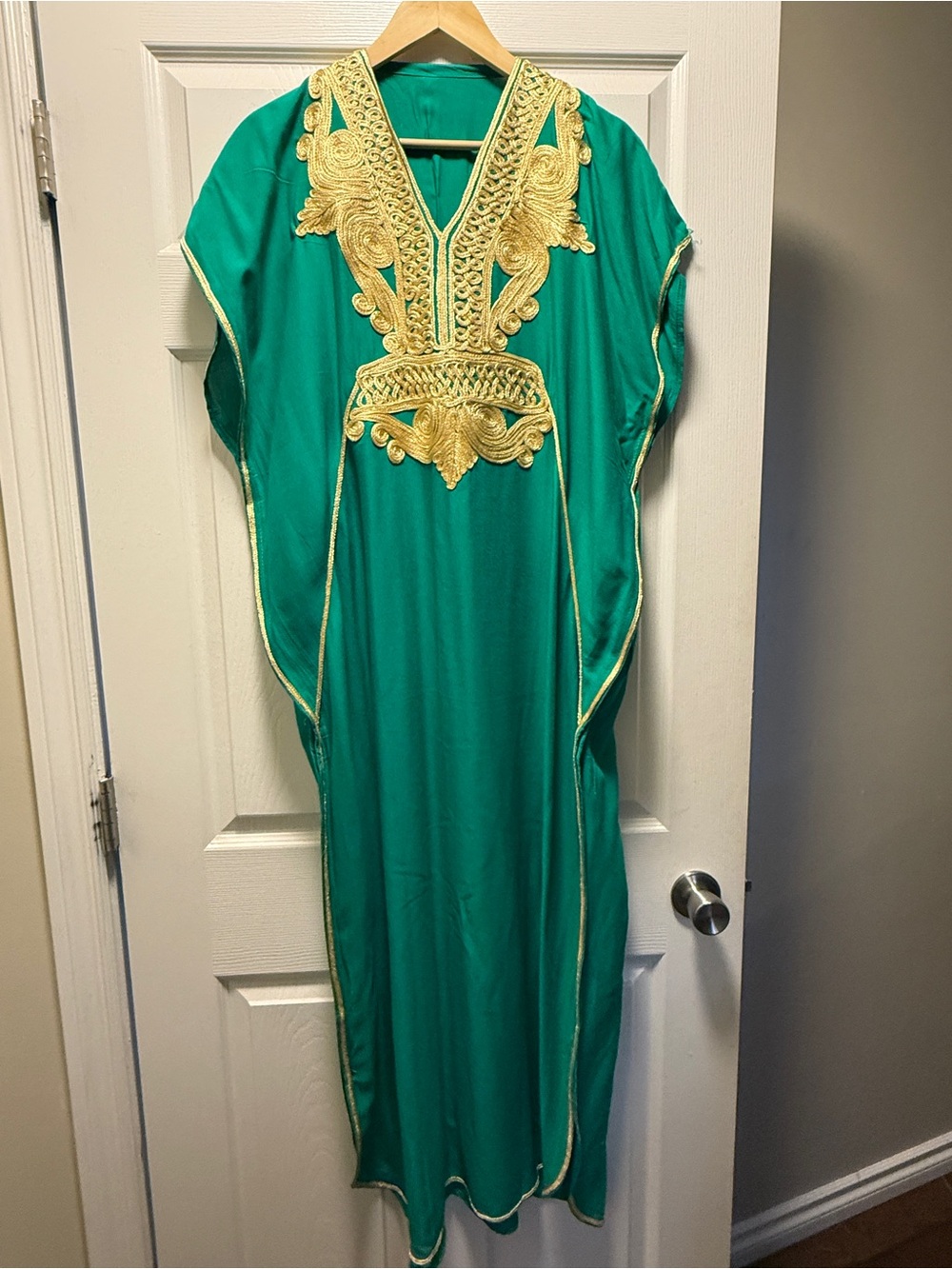 Emerald Green MoroccanCaftan with Gold Embroidery